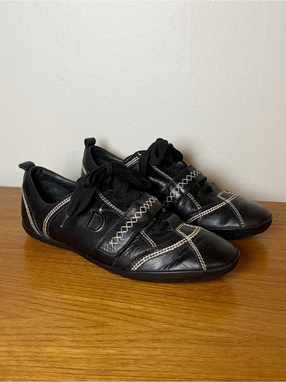 Christian Dior Archival 2005 Black Leather Sneakers, John Galliano Era size 39
